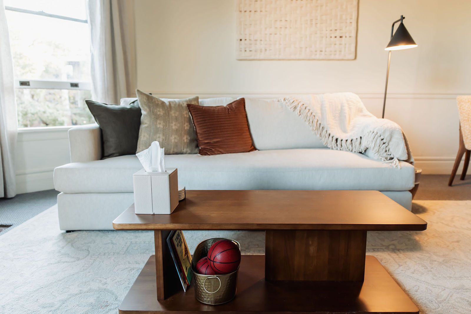 The sofa in Dr. Rosen's office, by a bright window