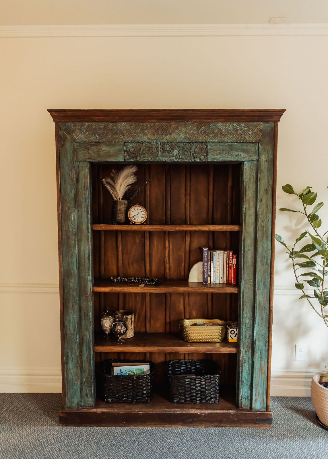 The painted antique bookshelf